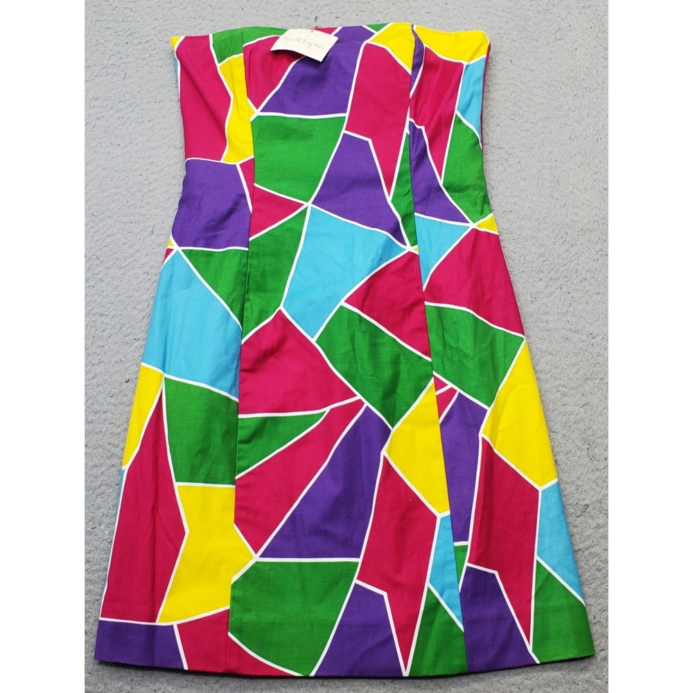 Britt Ryan Mini Dress Womens 4 Multi Lined‎ Geo Print Back Zip Off The Shoulder